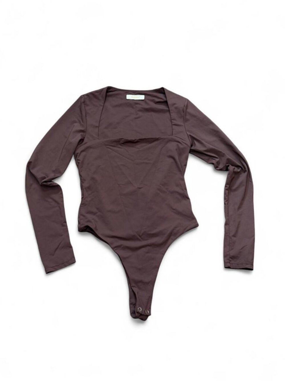 Qinsen Square Neck Long Sleeve Thong Bodysuit Brown L